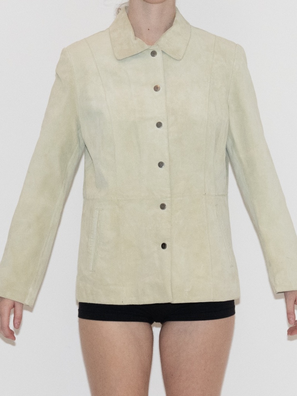 Vintage 90s green leather jacket button up size large bernardo suede